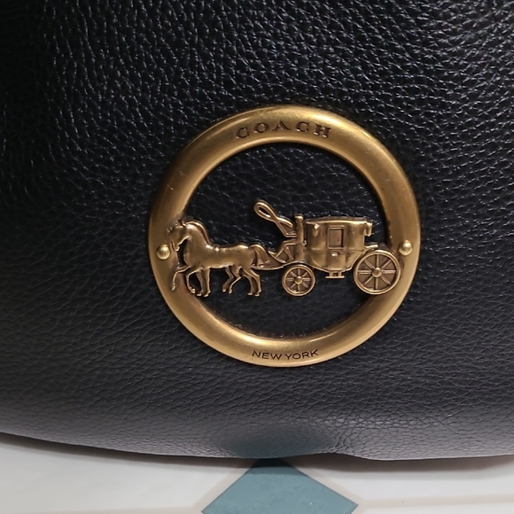 Coach Black Leather Shoulder Bag with Gold Accents - Picture 5 of 9